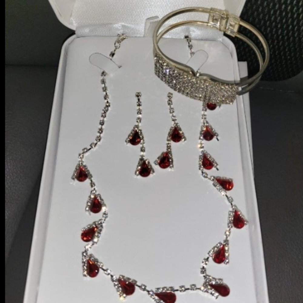 Nwot Ruby Red Rhinestone Set - image 1